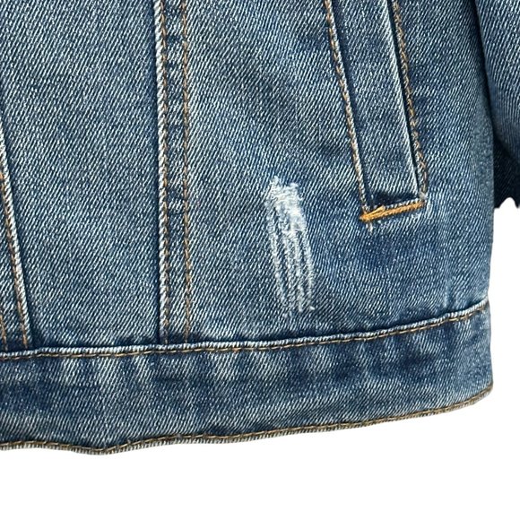 (H-221) Distressed Denim Jean Jacket Size S - Picture 5 of 13